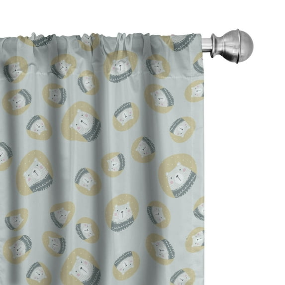 Ambesonne Nordic Window Curtains, Finnish Style Bears, Each 28" W x 95" L, Charcoal Grey Sand Brown