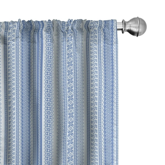 Ambesonne Nordic Window Curtains, Geometric Chevron Flower, Each 28" W x 84" L, Pale Blue and Blue