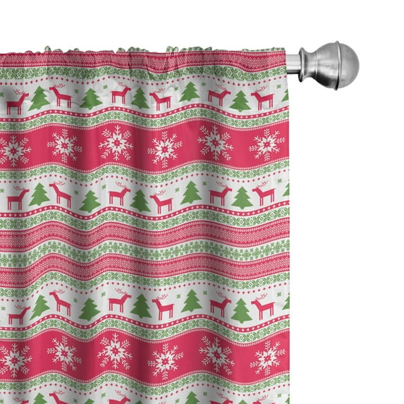 Ambesonne Nordic Window Curtains, Needlework Style Xmas, Each 28" W x 63" L, Pink Lime Green White