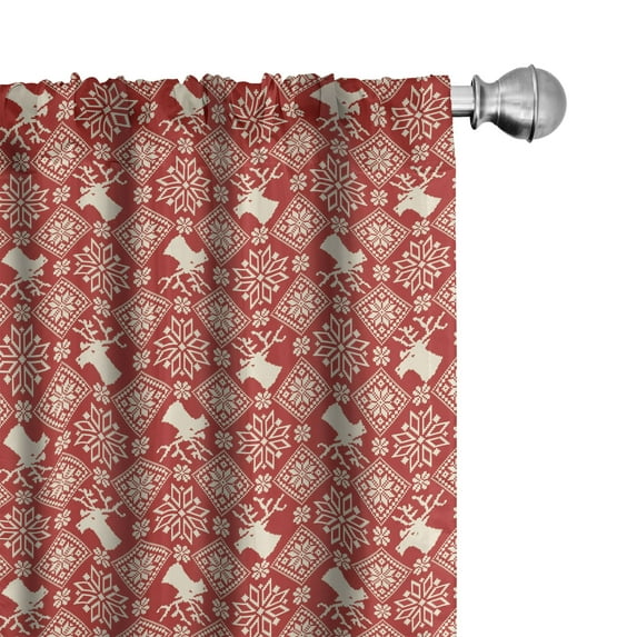 Ambesonne Nordic Curtains, Northern Reindeers Flora, Pair of 28"x95", Red Beige