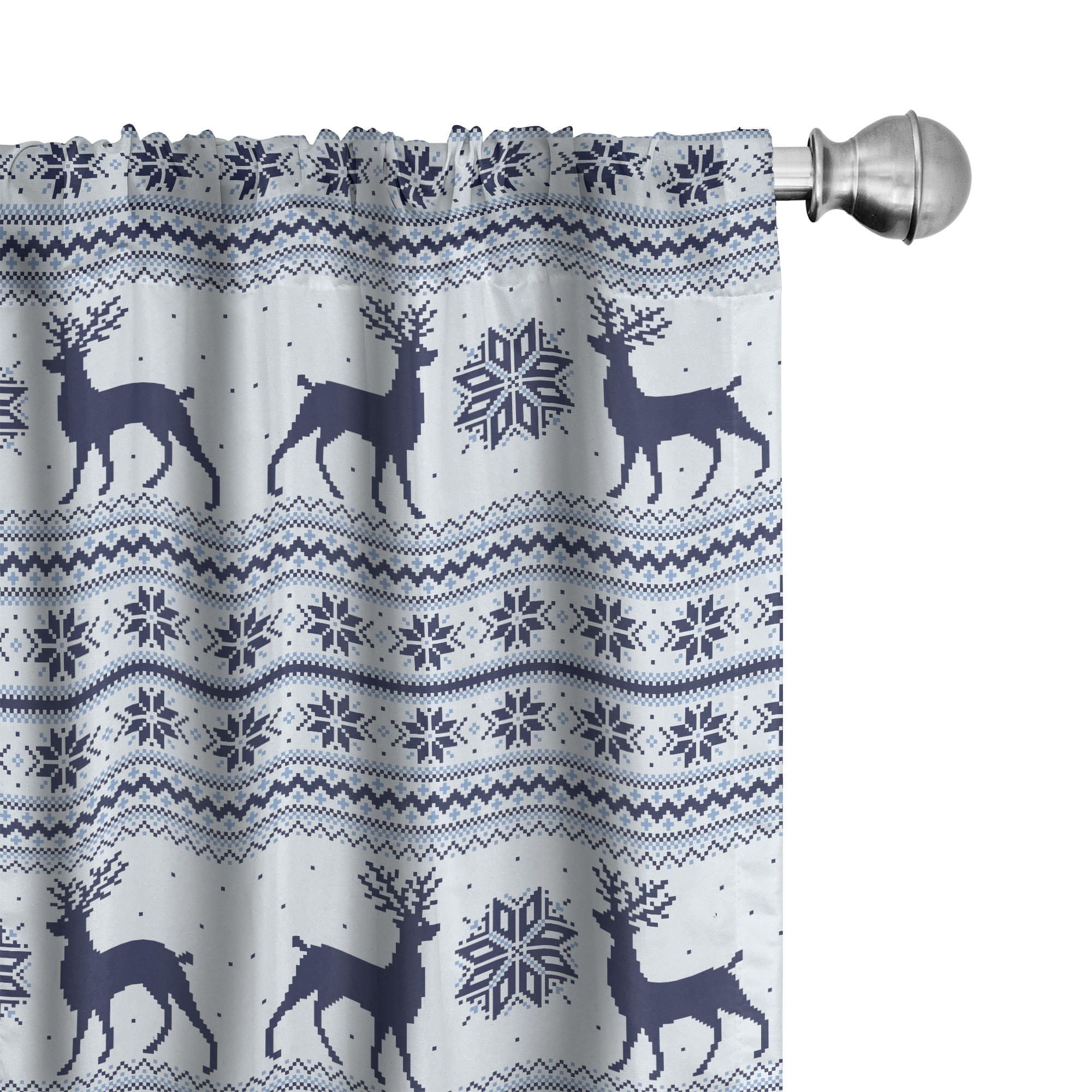 Nordic Blue and White Polyester Rod Pocket Curtain Panels, 28" x 95"