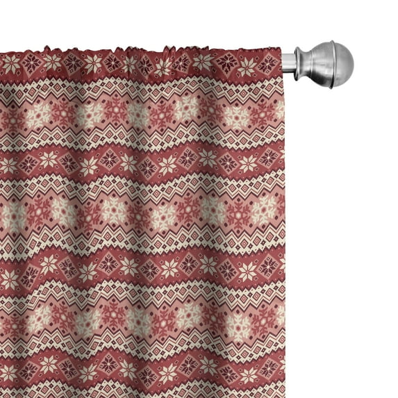 Ambesonne Nordic Curtains, Scandinavian Snow Pattern, Pair of 28"x95", Dark Coral White Blush