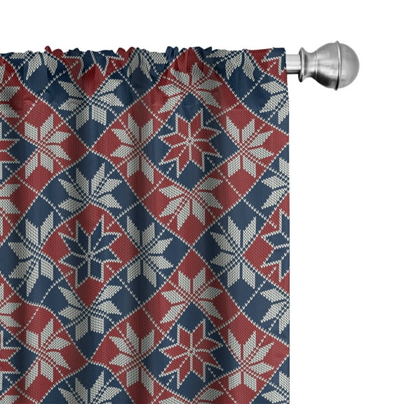 Ambesonne Nordic Curtains, Tartan Geometric Floral, Pair of 28"x63", Ruby Dark Blue Coconut
