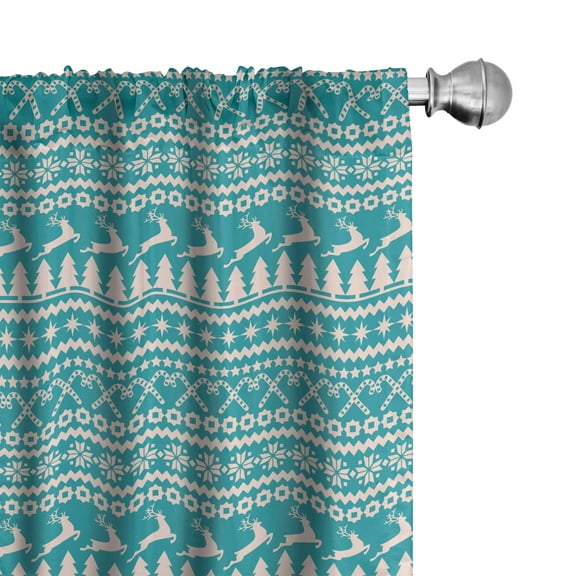 Ambesonne Nordic Curtains, Trees Stars Reindeers, Pair of 28"x84", Turquoise Cream