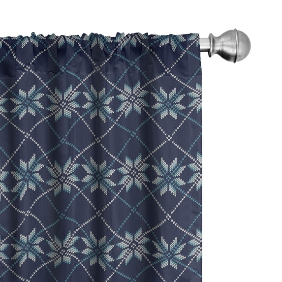Ambesonne Nordic Curtains, Winter Holiday Pattern, Pair of 28"x63", Pale Blue Navy Blue