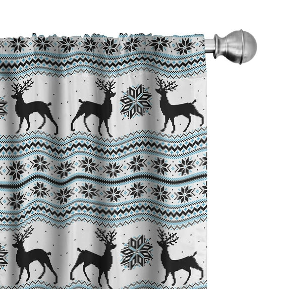 Ambesonne Nordic Curtains, Zigzag Reindeer and Snow, Pair of 28"x95", Black White Sky Blue