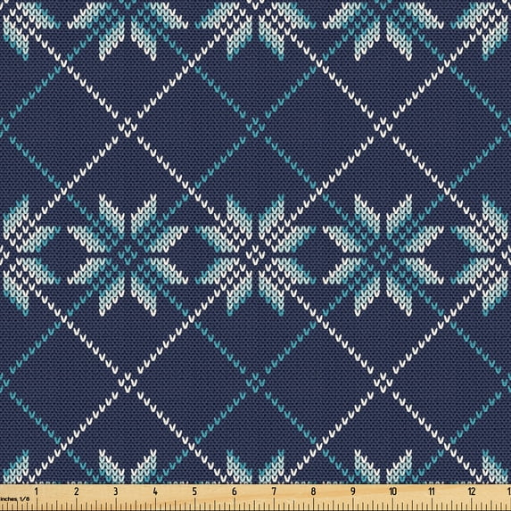 Ambesonne Nordic Fabric by the Yard Upholstery, Winter Holiday Pattern, 3 Yards, Pale Blue Navy Blue