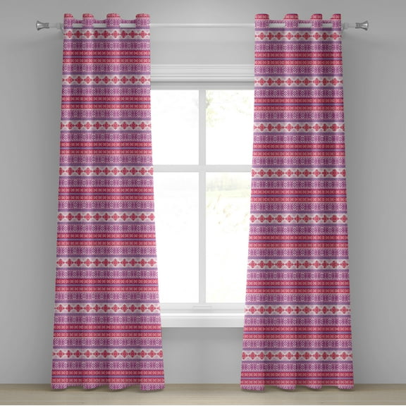 Ambesonne Nordic Grommet Curtain, Geometric Snow December, 50" x 96", Lilac Dark Coral White