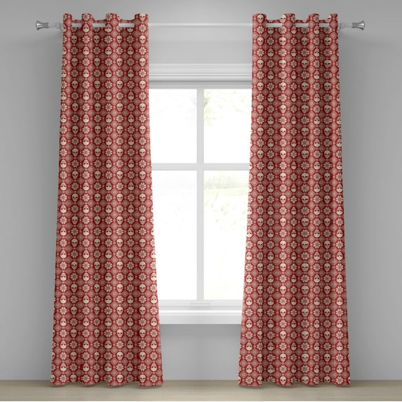 Ambesonne Nordic Grommet Curtain, Needlework Skull Motif, 50" x 84", Red Beige