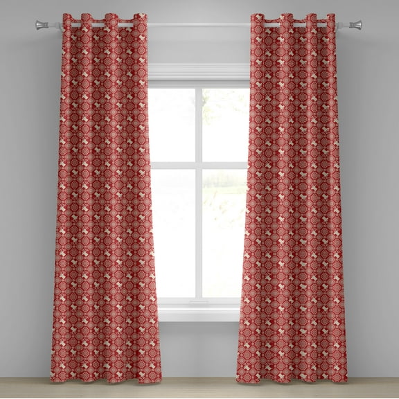 Ambesonne Nordic Grommet Curtain, Northern Reindeers Flora, 50" x 96", Red Beige