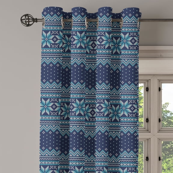 Ambesonne Nordic Grommet Curtain Single Panel, Herringbone Snowflake, 50"x60", Turquoise and Dark Blue