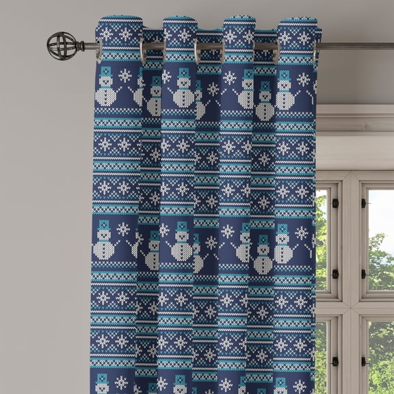 Ambesonne Nordic Grommet Curtain Single Panel, Snowman Chevron Zigzag, 50"x60", Turquoise Dark Blue