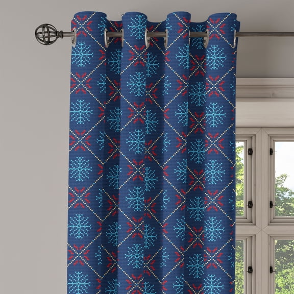 Ambesonne Nordic Grommet Curtain Single Panel, Vintage Snowflake Motifs, 50"x60", Blue Beige Scarlet