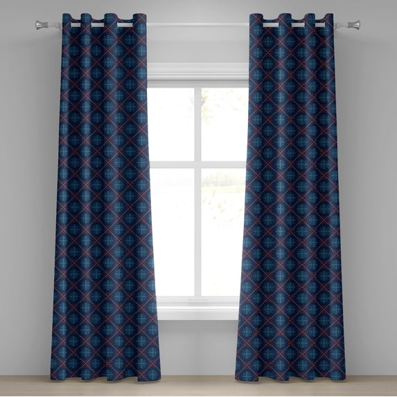 Ambesonne Nordic Grommet Curtain, Vintage Snowflake Motifs, 50" x 96", Blue Beige Scarlet