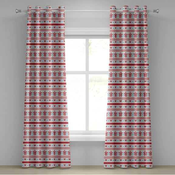 Ambesonne Nordic Grommet Curtain, Xmas Inspired Ornament, 50" x 120", Red Sky Blue White