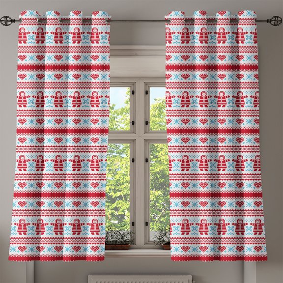 Ambesonne Nordic Grommet Curtain, Xmas Inspired Ornament, 50" x 54", Red Sky Blue White