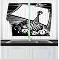 thumbnail image 1 of Ambesonne Nordic Kitchen Curtains, Viking Longboat on Waves, 55"x39", Black and White, 1 of 2