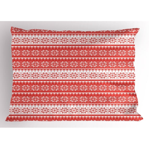 Ambesonne Nordic Pillow Sham, Swedish Vintage Motif, 36" X 20", Vermilion White