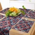 thumbnail image 1 of Ambesonne Nordic Table Runner & Placemats, Tartan Geometric Floral, Placemat 4 pcs + Runner 16"x90", Ruby Dark Blue Coconut, 1 of 2