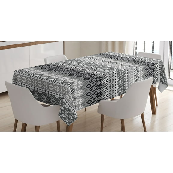 Ambesonne Nordic Tablecloth Rectangular Table Cover, Classical Scandinavian, 52"x70", Grey White Black