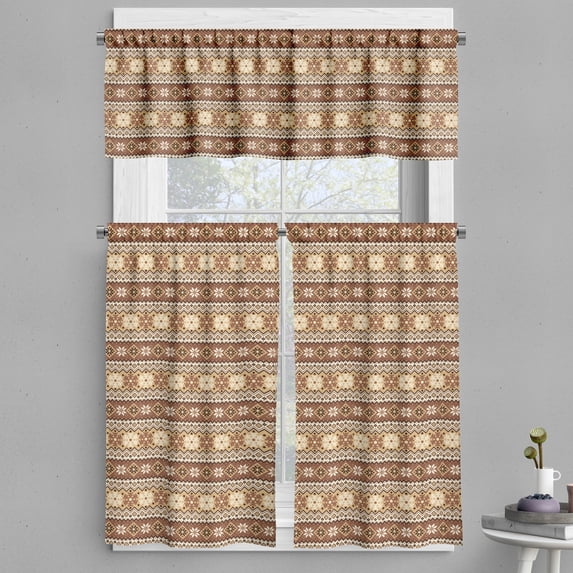 Ambesonne Nordic Valance & Curtain, Scandinavian Vintage Art, 55"x45", Pale Caramel Sand Brown