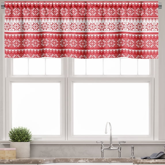 Ambesonne Nordic Valance Pack of 2, Swedish Vintage Motif, 54"X12", Vermilion White