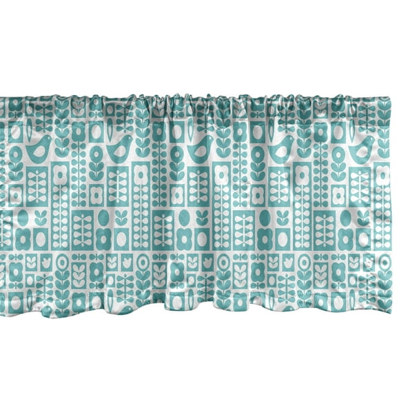 Ambesonne Nordic Window Valance, Birds Flowers Modern, 54" X 18", Seafoam and White