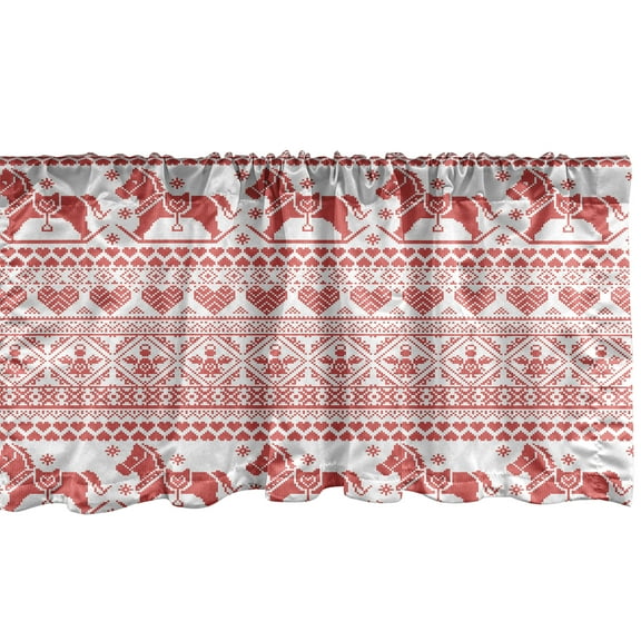 Ambesonne Nordic Window Valance, Scandinavian Horses Hearts, 54" X 18", Vermilion and White
