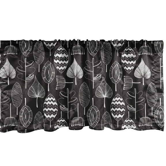 Ambesonne Nordic Window Valance, Scribble Leaves Art, 54" X 18", Black and White