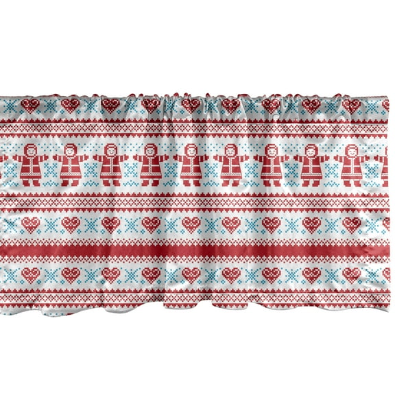 Ambesonne Nordic Window Valance, Xmas Inspired Ornament, 54" X 12", Red Sky Blue White
