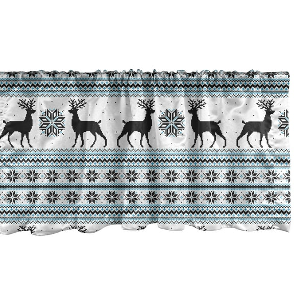 Ambesonne Nordic Window Valance, Zigzag Reindeer and Snow, 54" X 18", Black White Sky Blue