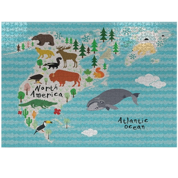 Ambesonne North America Jigsaw Puzzle, Indigenous Animals, Heirloom-Quality Fun Activity for Family Durable Cardboard, 1000 pcs, Multicolor