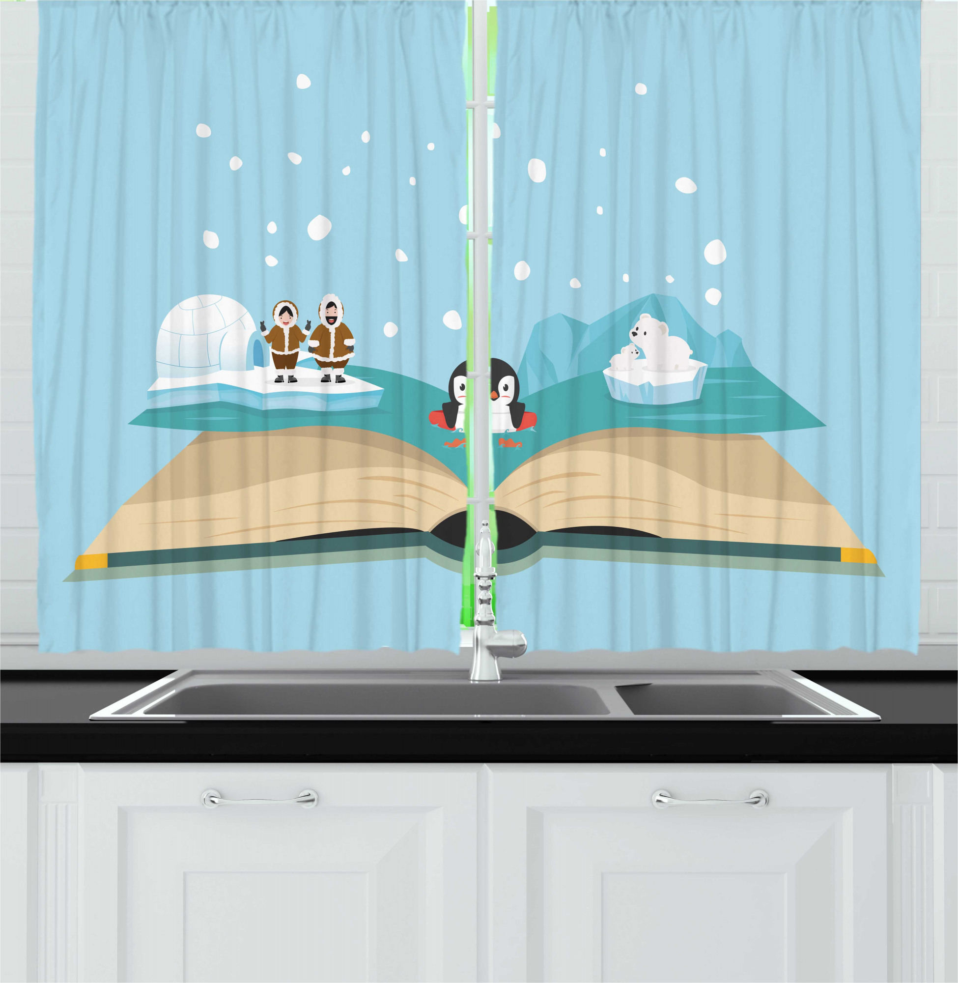 Ambesonne North Pole Kitchen Curtains, Iglo Eskimo Polar Bear, 55"x45 ...
