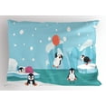 thumbnail image 1 of Ambesonne North Pole Pillow Sham, Penguins on Ice, 36" X 20", Pale Sky Blue Multicolor, 1 of 2