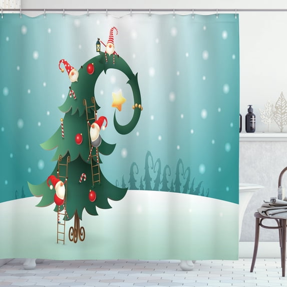 Ambesonne North Pole Shower Curtain, Christmas and Gnomes, 69"Wx84"L, Multicolor