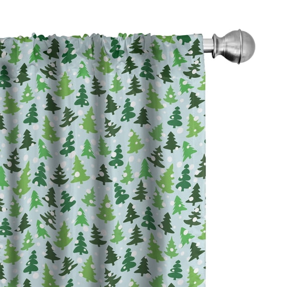 Ambesonne Northwoods Window Curtains, Green Silhouettes, Each 28" W x 84" L, Dark Green Pale Blue