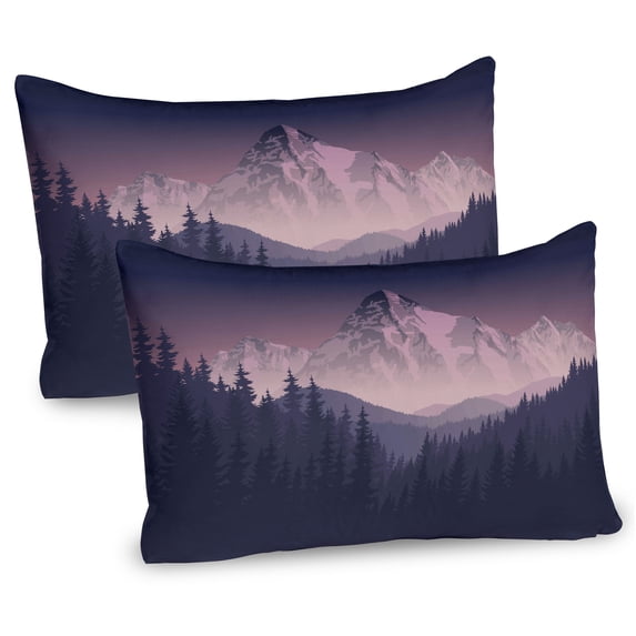 Ambesonne Northwoods Pillow Sham 2 Pack, Foggy Mountain Range, 26"x20", Dark Purple Grey Mauve