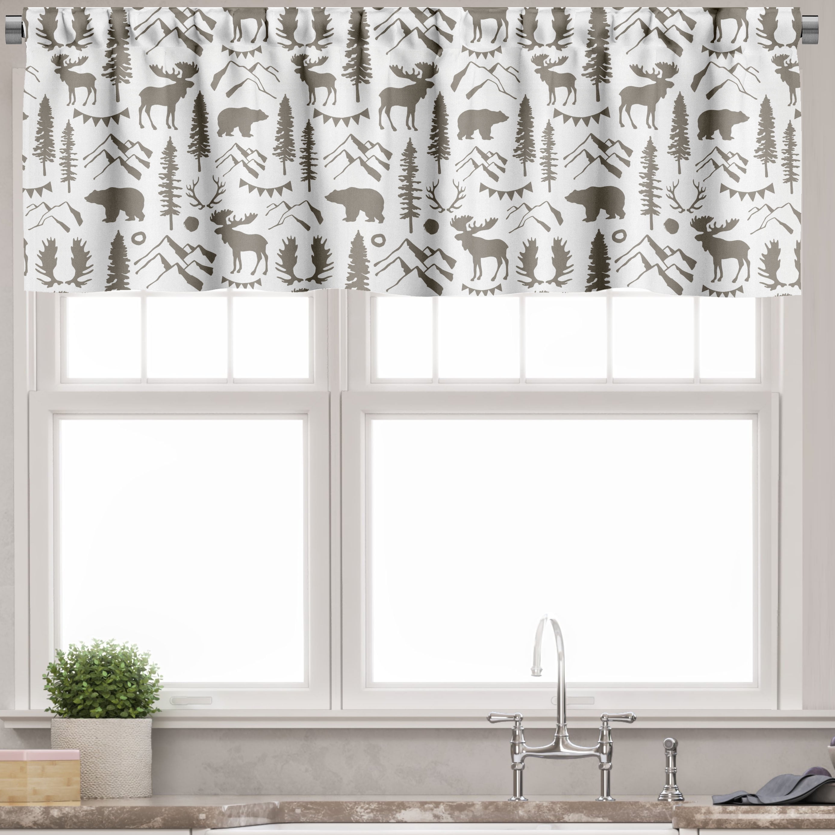 Taupe and White Wild Nature Rod Pocket Valance Set