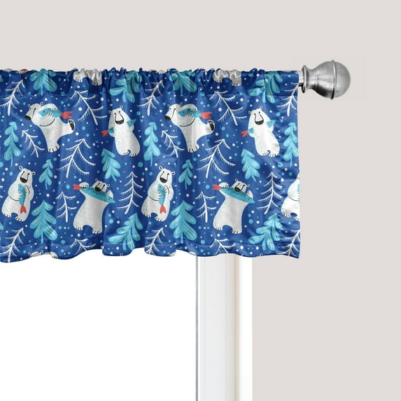 Ambesonne Northwoods Window Valance, Polar Bear with Fish, 54" X 18", Coral Blue Sky Blue