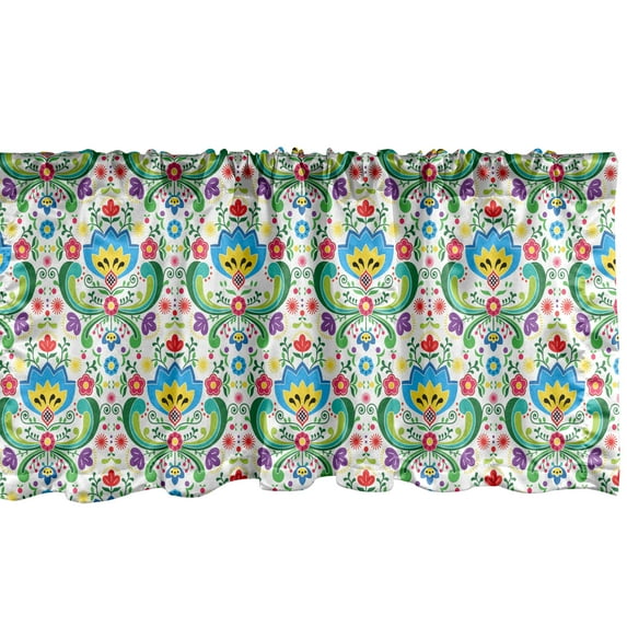 Ambesonne Norwegian Window Valance, Folk Art Colorful Hues, 54" X 12", Multicolor