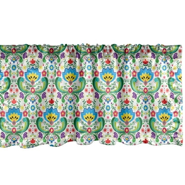 Ambesonne Norwegian Window Valance, Folk Art Colorful Hues, 54" X 18", Multicolor