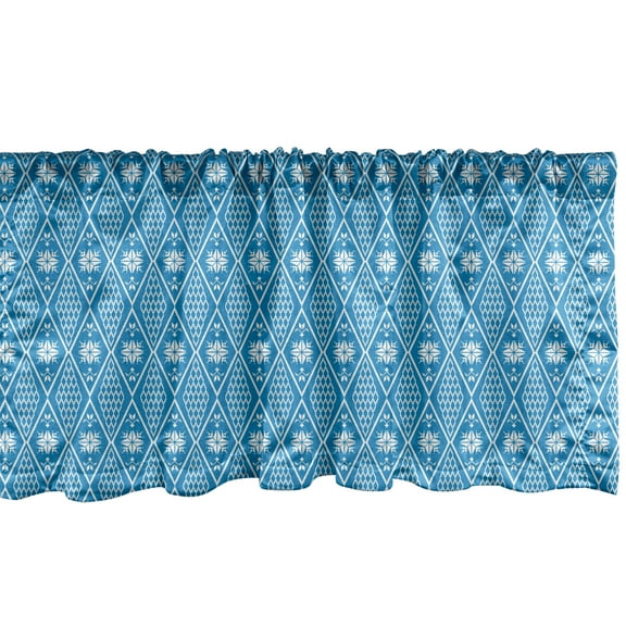 Ambesonne Norwegian Window Valance, Snowflake Diamond Shapes, 54" X 12", Sea Blue and White