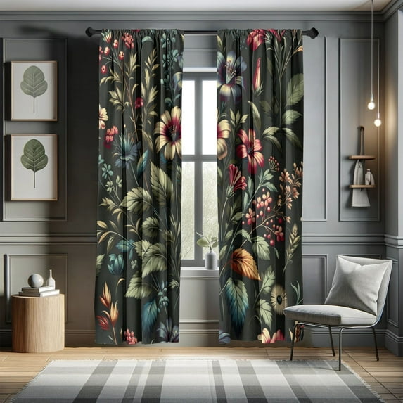 Ambesonne Nostalgia Aura Leafy Jungle Floral Curtains, Laurel Green Dark Coral, 28"x 84"