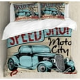 thumbnail image 1 of Ambesonne Nostalgic Duvet Cover Set, Classic Vibes Car Print, 2-Calking, Brown Teal Red, 1 of 7