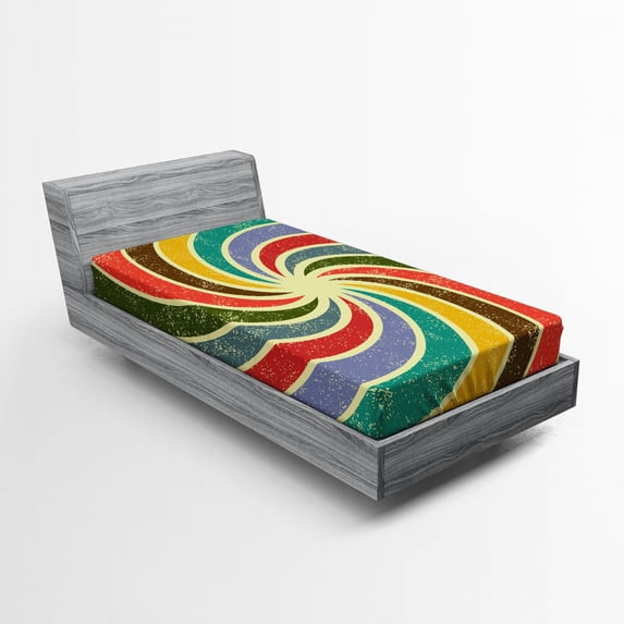 Ambesonne Nostalgic Fitted Sheet, Nostalgic Spiral, Twin Size, Multicolor