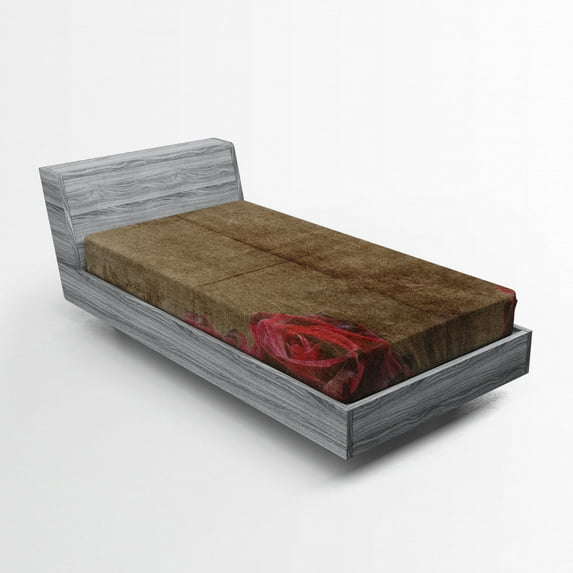 Ambesonne Nostalgic Fitted Sheet, Vintage Roses Frame, Twin XL Size, Red Brown