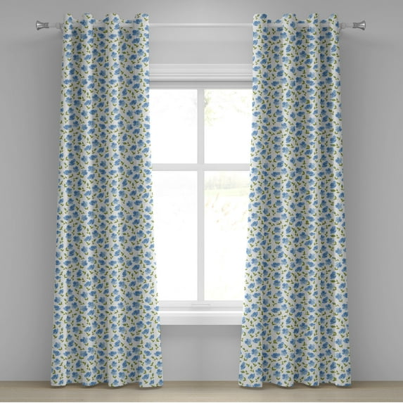 Ambesonne Nostalgic Grommet Curtain, Old Vintage Flowers, 50" x 108", Pale Blue White Green