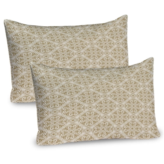 Ambesonne Nostalgic Pillow Sham 2 Pack, Baroque Floral Motif, 30"x20", Ecru Beige