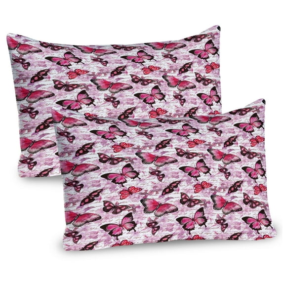 Ambesonne Nostalgic Pillow Sham 2 Pack, Paintbrush Butterfly, 30"x20", Black Lilac Pink