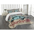 thumbnail image 1 of Ambesonne Nostalgic Quilted Bedspread Set 3 Pcs, Classic Vibes Car Print, Queen Size, Brown Teal Red, 1 of 5